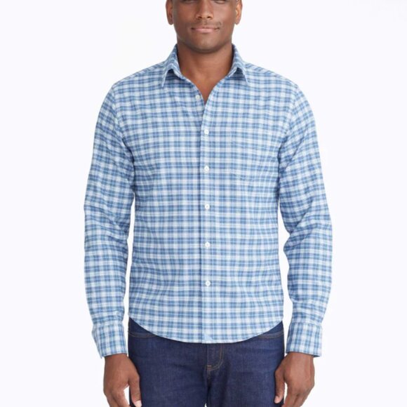 UNTUCKit Blue White Plaid Checkered Long Sleeve Button Down Dress Shirt Slim Fit - Picture 1 of 4